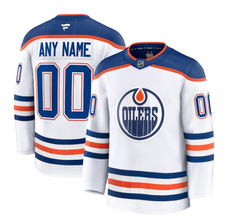 Men's Youth Edmonton Oilers Custom Fanatics Away White Jersey